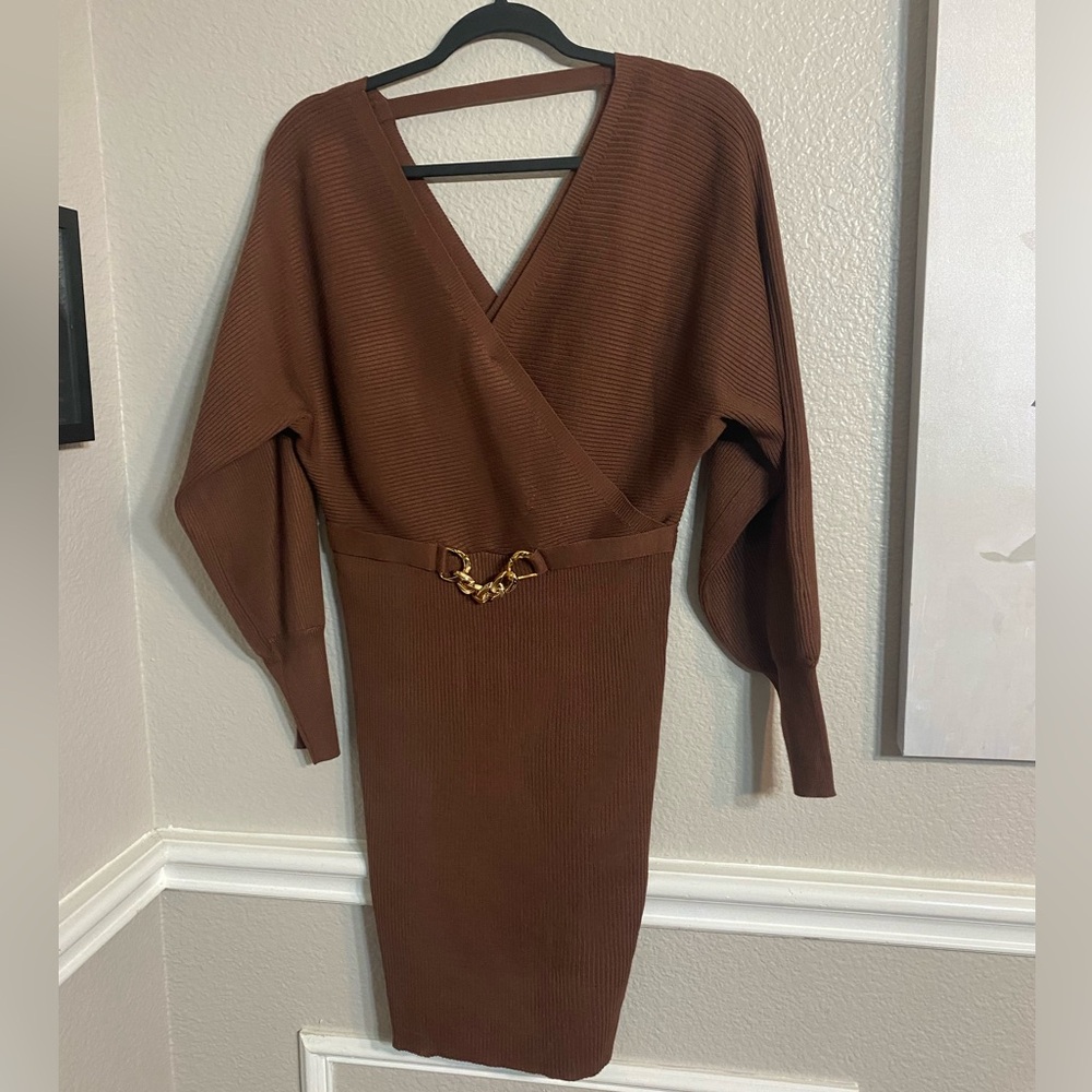Brown Ribbed Sweater Dress - Picture 10 of 14